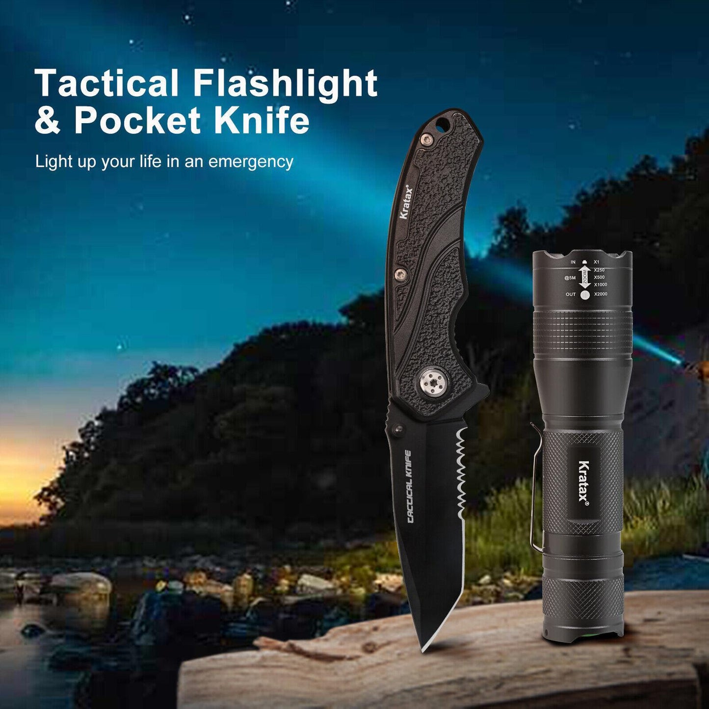 5.3 Oz Small Ultra Zoomable LED Tactical Handheld Flashlight With Knife