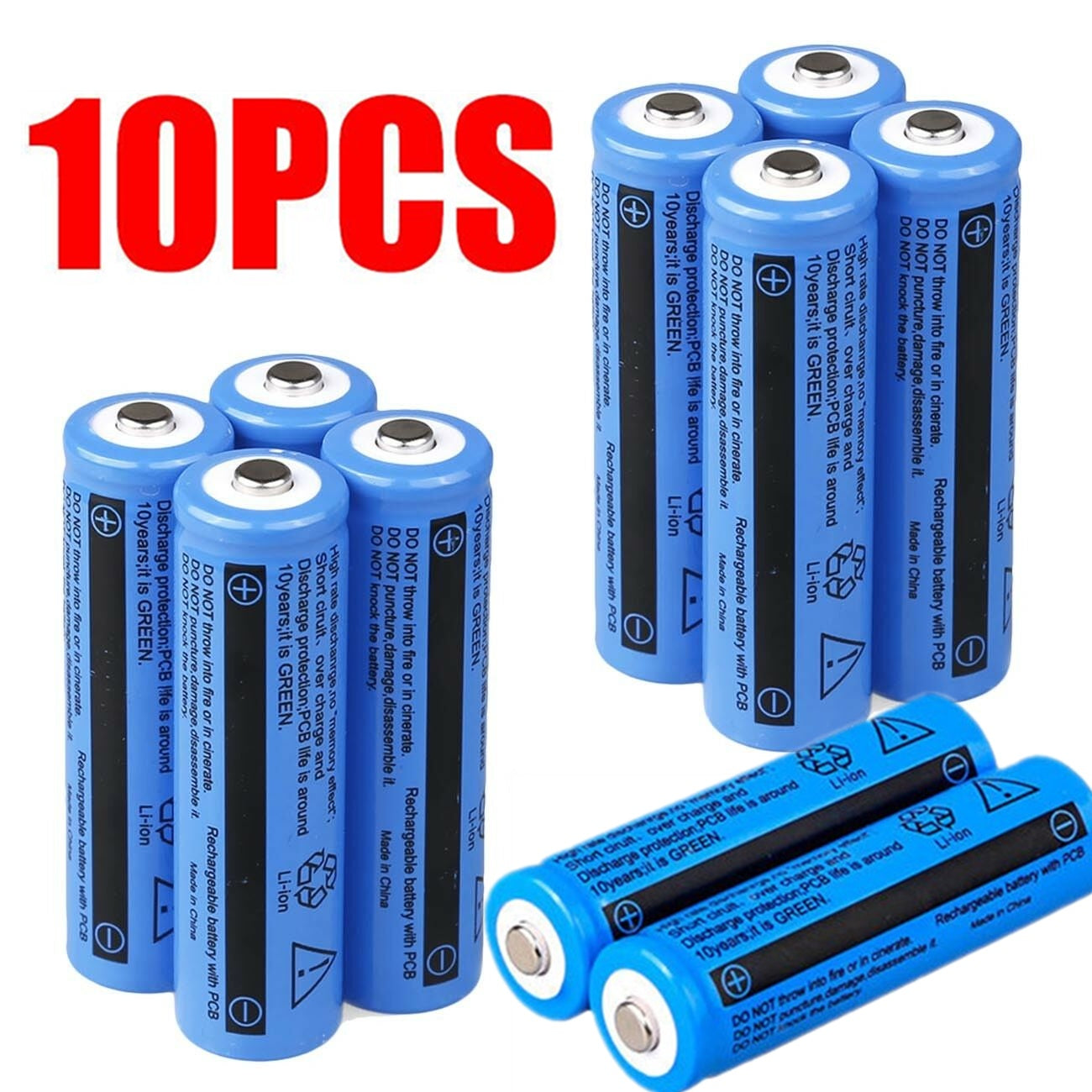 10Pcs Battery 3.7V Rechargerable Li-ion 3000mAh 18650 Batteries For Torch Flashlight Laser Headlamp