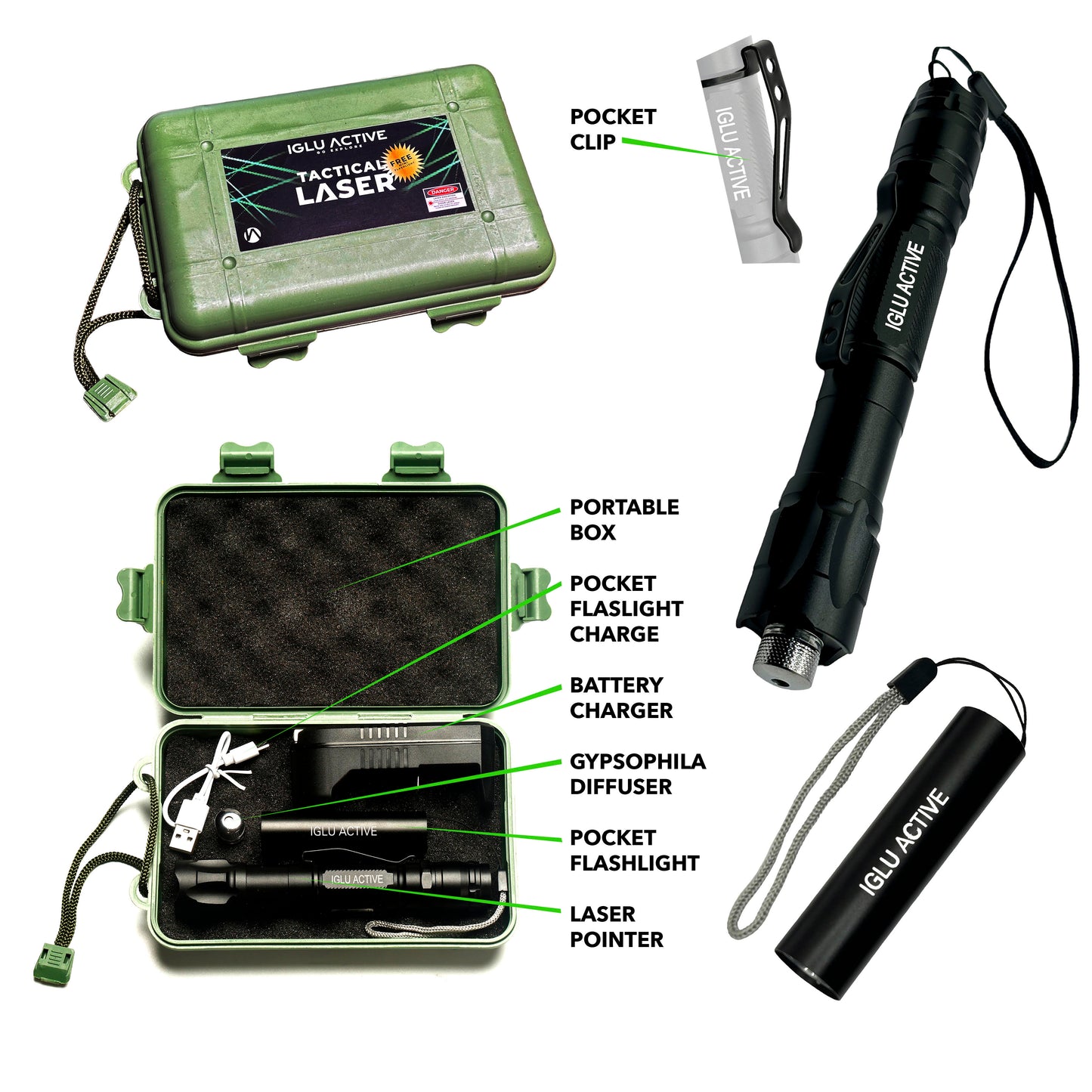 GREEN LASER POINTER + FREE MINI FLASHLIGHT