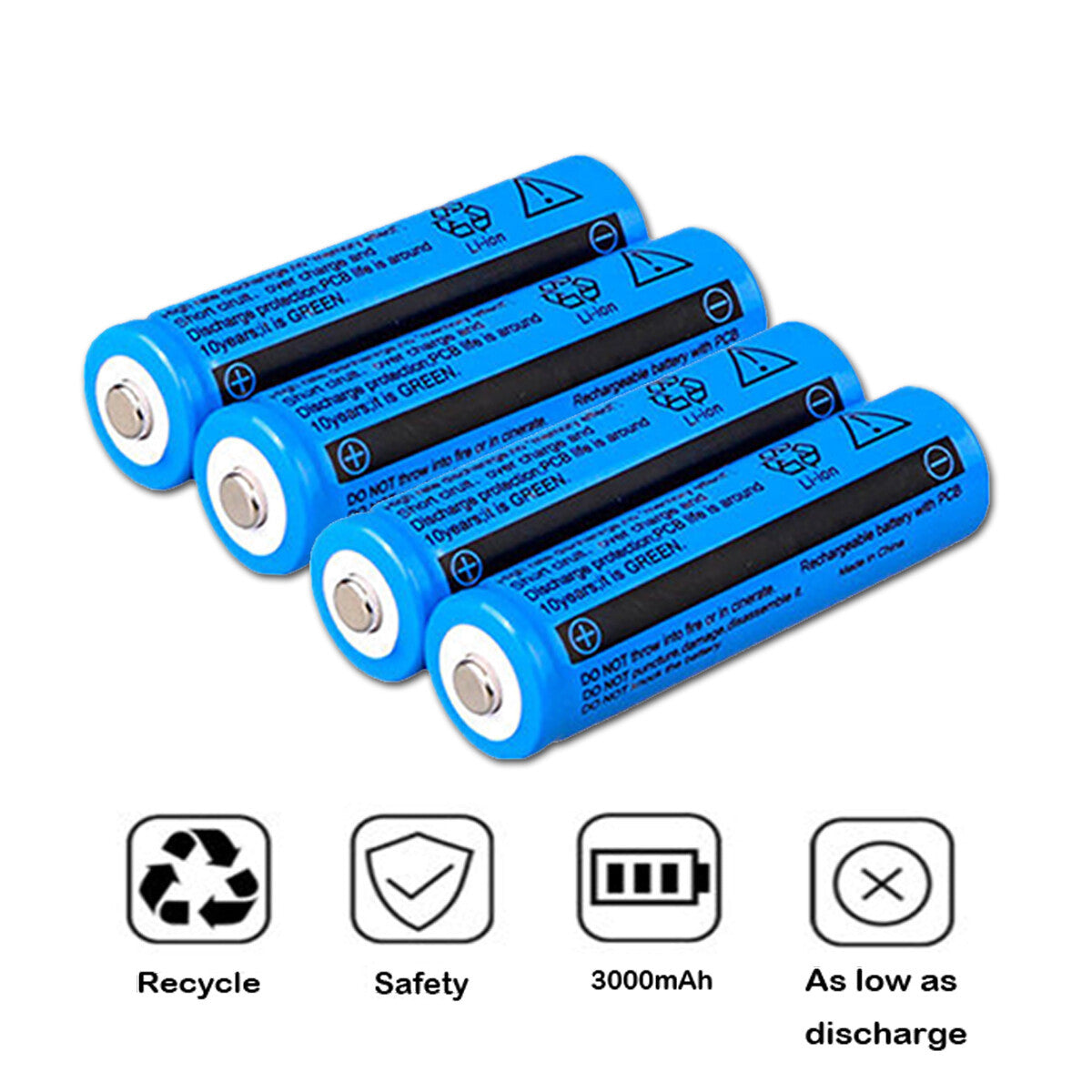 4Pcs Battery 3.7V Rechargerable Li-ion 3000mAh 18650 Batteries For Torch Flashlight Laser Headlamp
