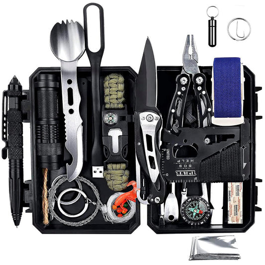 ANTARCTICA Emergency Survival Gear Kits 60 In 1, Outdoor Survival Tool With Emergency Bracelet Whistle Flashlight Pliers Pen Wire Saw For Camping, Hiking, Climbing,Car